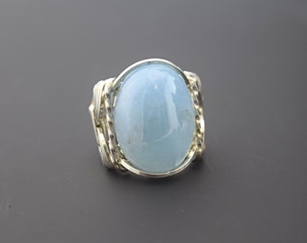 Sterling Silver Aquamarine Wire Wrapped Ring