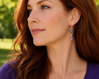 Handcrafted Sterling Silver Scottish Thistle Amethyst Earrings