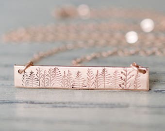 Forest Bar Necklace - Sterling, 14kt Gold Fill, Rose Gold - Custom Stamped Bar Necklace
