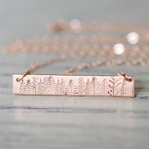Forest Bar Necklace - Sterling, 14kt Gold Fill, Rose Gold - Custom Stamped Bar Necklace