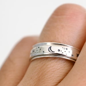 Moon and Stars Spinner Ring - Fidget Ring