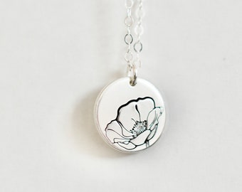 Poppy Necklace - Birth month Flower Jewelry - August Jewelry - Poppy Charm