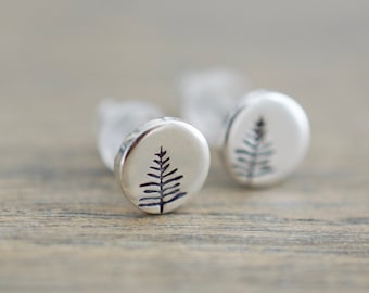 Tree Earrings, Sterling Silver Evergreen Earrings