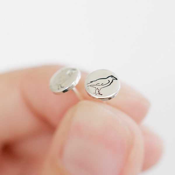 Raven Earrings - Sterling Crow Stud Earrings