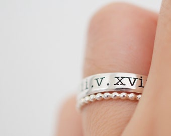 Roman Numerals  Ring - Sterling Stackable Ring - Custom Date Ring