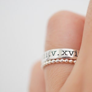 Roman Numerals  Ring - Sterling Stackable Ring - Custom Date Ring