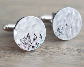 Forest Cufflinks - Custom Tree Cuff links - Gift for him, groom, dad, wedding