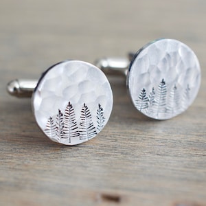 Forest Cufflinks Custom Tree Cuff links Gift for him, groom, dad, wedding image 1