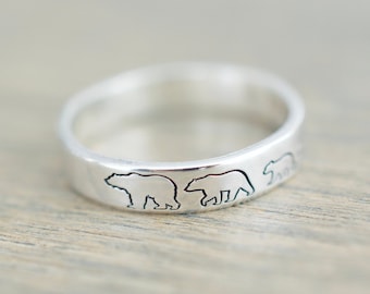 Bear Family Ring - Sterling Ring - Gift for Mom - Mom Jewelry