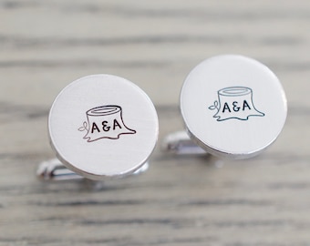 Custom Initial Cufflinks - Stamped Tree Cufflinks - Personalized Cufflinks