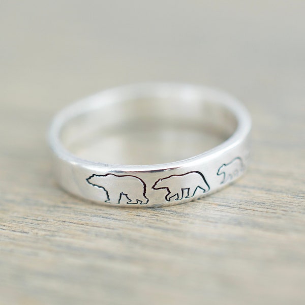 Bear Family Ring - Sterling Ring - Gift for Mom - Mom Jewelry