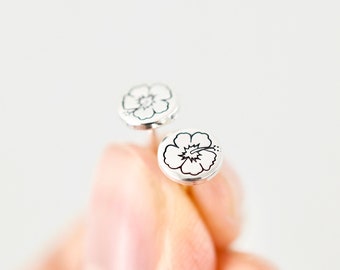 Hibiscus Earrings - Sterling Silver Stud Earrings