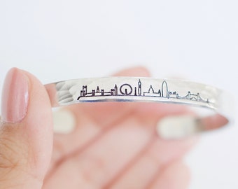City Skyline Bracelet - Personalized Cuff Bracelet - Custom Cityscape Bracelet Jewelry - Skinny 1/4 inch