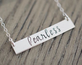 Fearless Bar Necklace - Sterling, 14kt Gold Fill, Rose Gold - Custom Stamped Bar Necklace