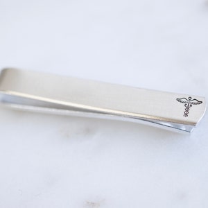 Caduceus Tie Clip - Hand stamped Medical Tie Clip