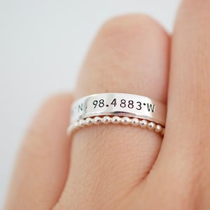 Coordinates Ring - Sterling Silver Ring - Latitude Longitude Ring - Gift for Her