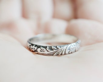 Floral Ring - Sterling Silver Ring - Floral Band - Darkened