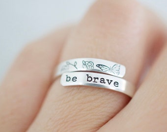 Be Brave Ring - Sterling Silver Butterfly Wrap Ring - Gift for Her