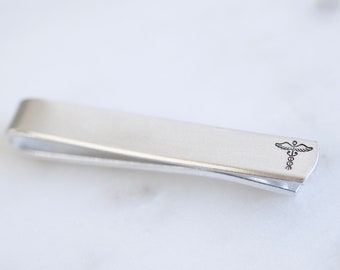 Caduceus Tie Clip - Hand stamped Medical Tie Clip