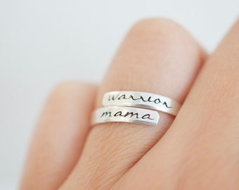 Mama Warrior Ring - Sterling Silver Wrap Ring - Mom Jewelry