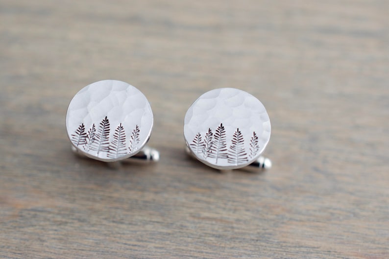 Copper Forest Cufflinks Tree Cuff links Evergreen Pine Cufflinks Gift for him, Wedding immagine 6