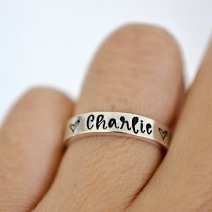 Name and Hearts Ring Sterling Silver Ring Gifts for Her image 1