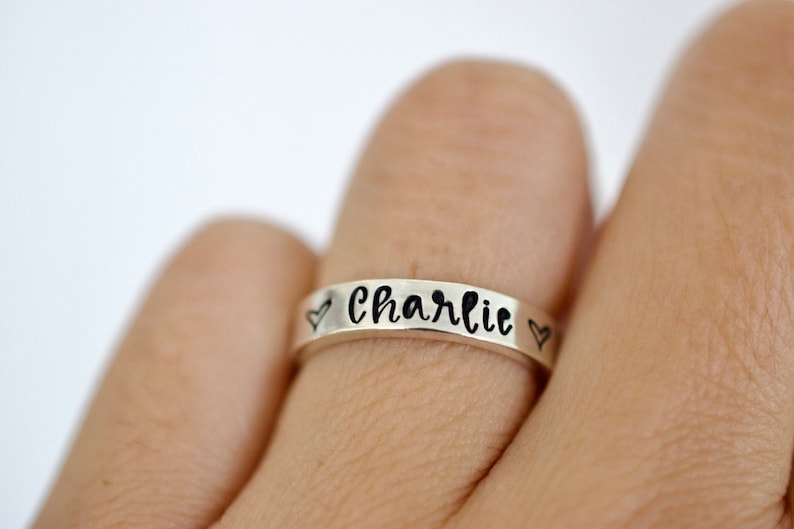 Name and Hearts Ring Sterling Silver Ring Gifts for Her image 1