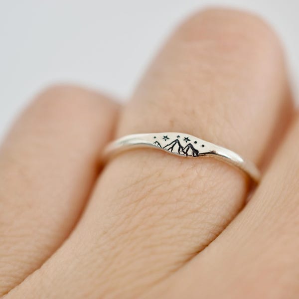 Mountain Ring - Sterling Stacking Ring - Signet Ring