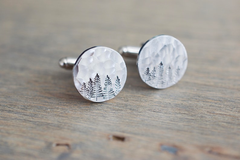 Copper Forest Cufflinks Tree Cuff links Evergreen Pine Cufflinks Gift for him, Wedding immagine 5