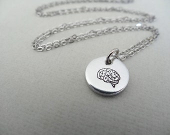 Brain Necklace - Hand Stamped Brain Necklace - Small Pendant - Brain Charm - Anatomy Jewelry