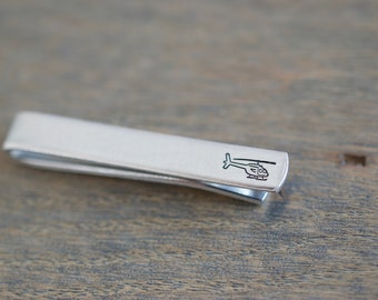 Helicopter Tie Clip - Hand stamped Chopper Tie Clip