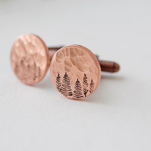 Copper Forest Cufflinks Tree Cuff links Evergreen Pine Cufflinks Gift for him, Wedding image 3