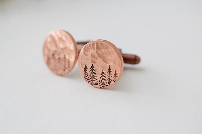 Copper Forest Cufflinks Tree Cuff links Evergreen Pine Cufflinks Gift for him, Wedding image 3