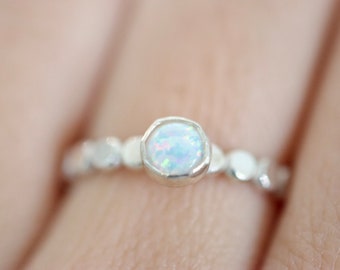 White Opal Sterling Gemstone Ring - October Birthstone