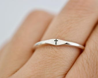 Cross Ring - Sterling Stacking Ring - Signet Ring