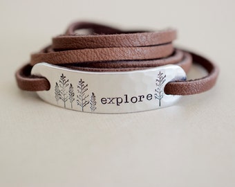 Explore Bracelet - Leather Wrap Bracelet - Nature Jewelry