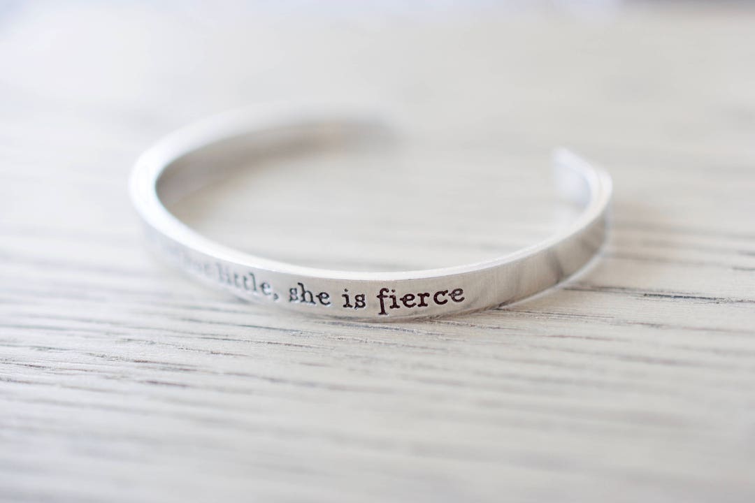 SAGEFINDS She is Fierce Bracelet | Stainless Steel | Inspirational Gift for Women and Girls | Engraved Motivational Message　並行輸入 She is Fierce Bracelet - and Though She Be but Little, She is