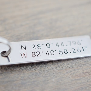 Latitude and Longitude Keychain Custom Coordinate Keychain Hand stamped Accessory image 2