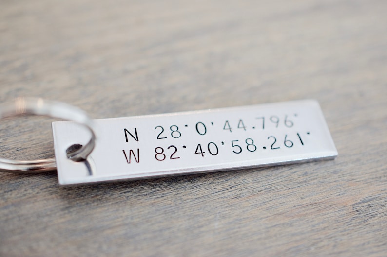 Latitude and Longitude Keychain Custom Coordinate Keychain Hand stamped Accessory image 2