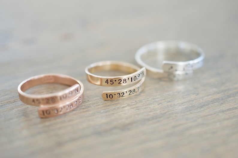 Coordinates Wrap Ring  Sterling Silver Gold Filled Rose image 0