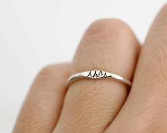 Forest Ring - Sterling Stacking Ring - Signet Ring