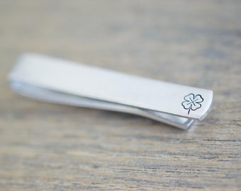 Clover Tie Clip - Hand stamped Four Leaf Clover Tie Clip