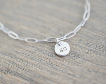 Paperclip Chain Bracelet - Adjustable Sterling Silver Bracelet - Personalized Charm