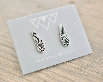 Angel Wing Earrings - Sterling Stud Earrings