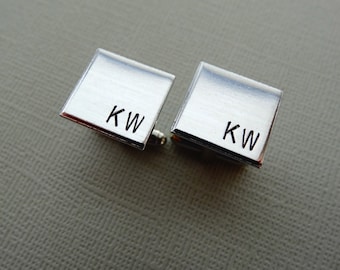 Personalized Cufflinks - Square Initial Cufflinks - Aluminum Custom Cuff links