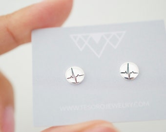 Heartbeat Earrings - Sterling Heartbeat Stud Earrings - Gift for Doctor