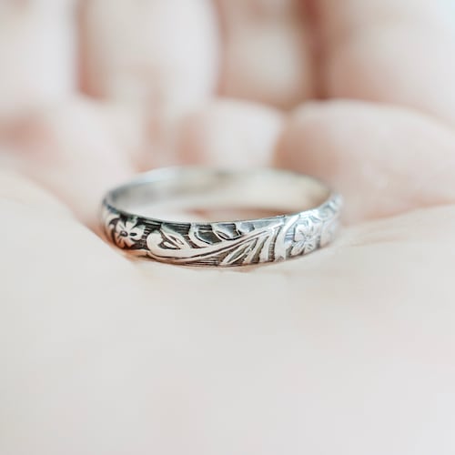 Floral Ring - Sterling Silber Ring - Floral Band - abgedunkelt