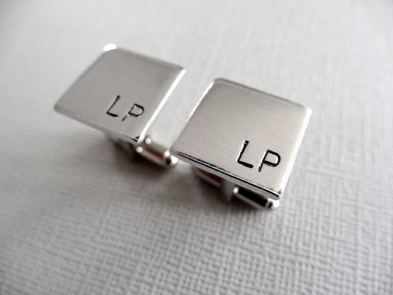 Personalized Cufflinks Square Initial Cufflinks Aluminum Custom Cuff links image 2