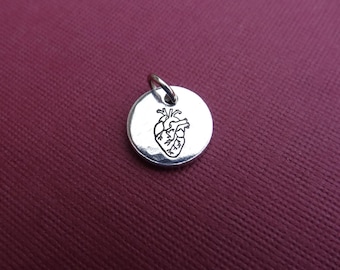 Heart Charm - Anatomical Heart Charm - Small Heart Pendant - Charm Only