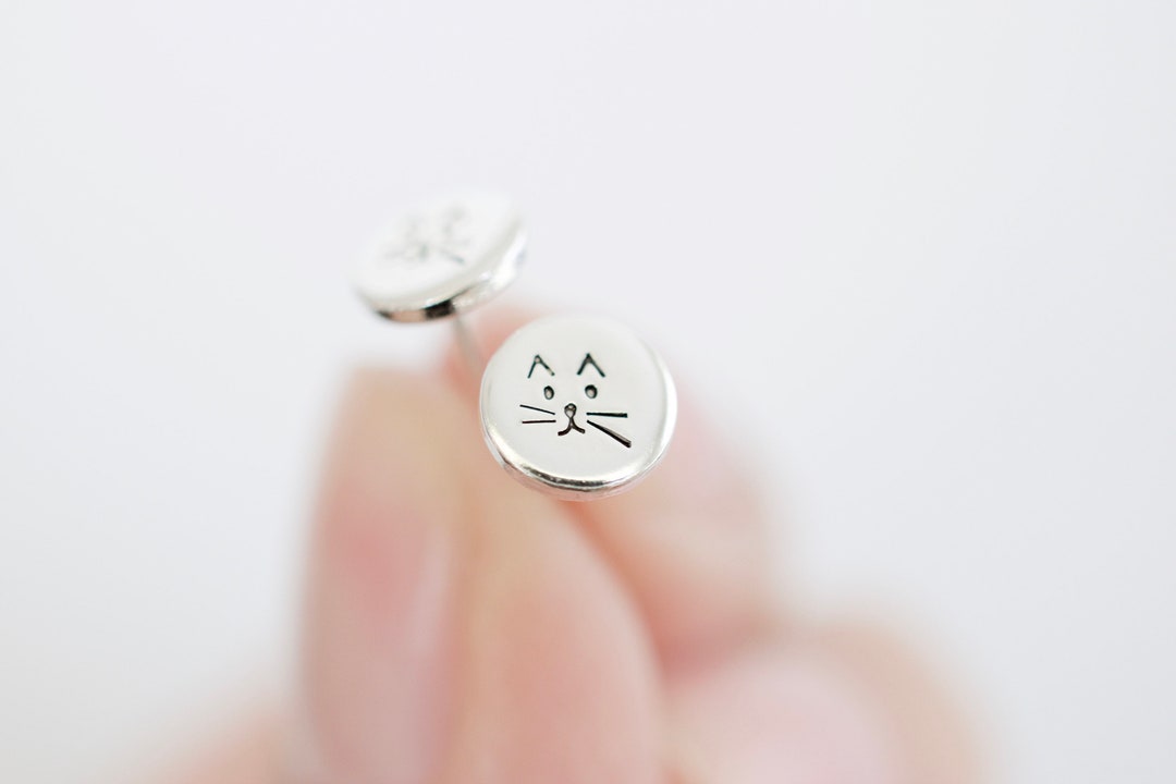 Cat Earrings Sterling Cat Face Earrings Gift for Her Etsy
